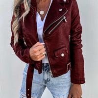Jacket Top PU Leather Coat Short Zipper