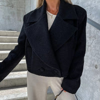 Trendy Woolen Cropped Oversized Coat With A Stand-up Collar In A Solid Color