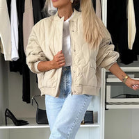 Winter Solid-Colored Long-Sleeve Casual Button-Up Cotton Padded Jacket