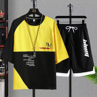 Men's Plus Size 7XL Summer Patchwork Tracksuit – Streetwear T-Shirt & Jogger Shorts 2-Piece