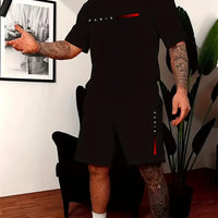 Men's 2025 Summer Letter Print Round Neck Short Sleeve Sports Set – Casual Outdoor Suit
