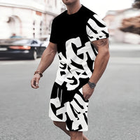 Men's Big Font Print Round Neck T-Shirt & Shorts Set – Breathable Casual Summer Outfit