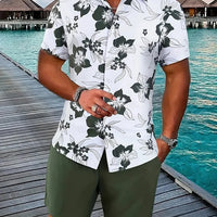 Men's Hawaii Baroque Print 2-Piece Set – Short Sleeve Lapel Shirt & Shorts Summer Vacation Suit