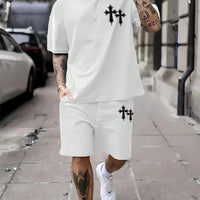 New men's summer two-piece set men's T-shirt top shorts set men's round neck T-shirt loose casual