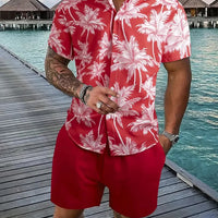 Men's Hawaii Baroque Print 2-Piece Set – Short Sleeve Lapel Shirt & Shorts Summer Vacation Suit