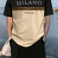 Milano Italia Men's Luxury Tracksuit – Printed Sport T-Shirt & Shorts 2-Piece Set