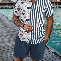 Men's Hawaii Baroque Print 2-Piece Set – Short Sleeve Lapel Shirt & Shorts Summer Vacation Suit