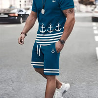 Men's Sailor Anchor Print Short Sleeve Set – T-Shirt & Drawstring Shorts