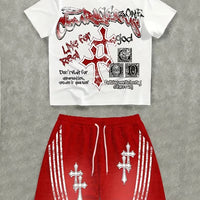 Men's 3D Skull Print Hip-Hop 2-Piece Set – Round Neck Top & Shorts | American Street Style