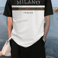 Milano Italia Men's Luxury Tracksuit – Printed Sport T-Shirt & Shorts 2-Piece Set