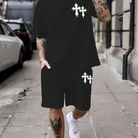 New men's summer two-piece set men's T-shirt top shorts set men's round neck T-shirt loose casual