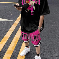 Men's Cartoon Bear 3D Print Short Sleeve Set – Streetwear T-Shirt & Drawstring Shorts
