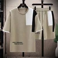 Men's Summer Casual Splicing Round Neck Sports Set – Plus Size Half Sleeve