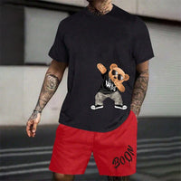 Men's Harajuku Bear Print Summer 2-Piece Set – Loose Short Sleeve T-Shirt & Shorts
