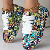 Women's Graffiti Print Sneakers Fashion Lace-up Low-top Platform Sneakers Casual Skateboard Shoes Sneakers New Vulcanized Shoes