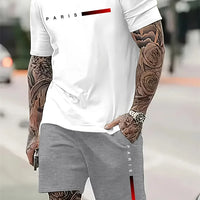Men's 2025 Summer Letter Print Round Neck Short Sleeve Sports Set – Casual Outdoor Suit