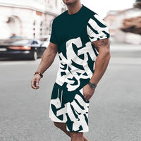 Men's Big Font Print Round Neck T-Shirt & Shorts Set – Breathable Casual Summer Outfit