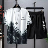 Men's 2025 Summer Printed Sports Basketball Set – Polyester Short Sleeve T-Shirt & Shorts