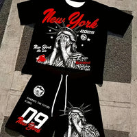 Men's 3D Skull Print Hip-Hop 2-Piece Set – Round Neck Top & Shorts | American Street Style