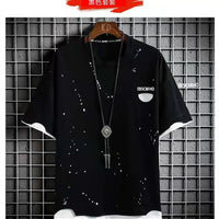Men's Plus Size 7XL Summer Patchwork Tracksuit – Streetwear T-Shirt & Jogger Shorts 2-Piece