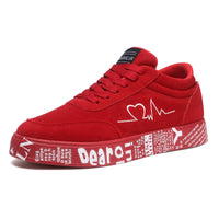Men's Canvas Sneakers – Breathable Lace-Up Vulcanized Shoes | Red & Black