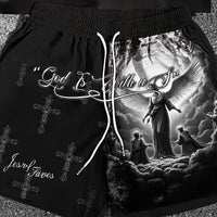 Men's Angel Christ Print Round Neck T-Shirt & Shorts Set – Breathable Casual Summer Outfit