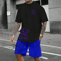 Men's Harajuku Bear Print Summer 2-Piece Set – Loose Short Sleeve T-Shirt & Shorts