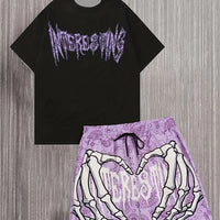Men's 3D Skull Print Hip-Hop 2-Piece Set – Round Neck Top & Shorts | American Street Style