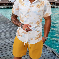 Men's Hawaii Baroque Print 2-Piece Set – Short Sleeve Lapel Shirt & Shorts Summer Vacation Suit