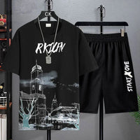 Men's 2025 Summer Printed Sports Basketball Set – Polyester Short Sleeve T-Shirt & Shorts