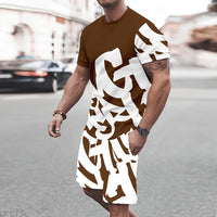 Men's Big Font Print Round Neck T-Shirt & Shorts Set – Breathable Casual Summer Outfit
