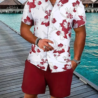 Men's Hawaii Baroque Print 2-Piece Set – Short Sleeve Lapel Shirt & Shorts Summer Vacation Suit
