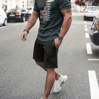 Men's Camouflage Print Summer Sportswear Set – Short Sleeve & Shorts 2-Piece