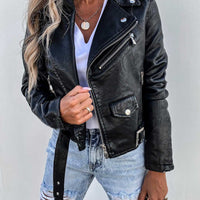 Jacket Top PU Leather Coat Short Zipper