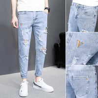 Autumn black ripped ankle jeans men