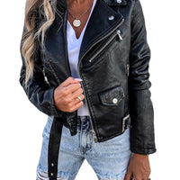 Jacket Top PU Leather Coat Short Zipper