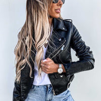 Jacket Top PU Leather Coat Short Zipper