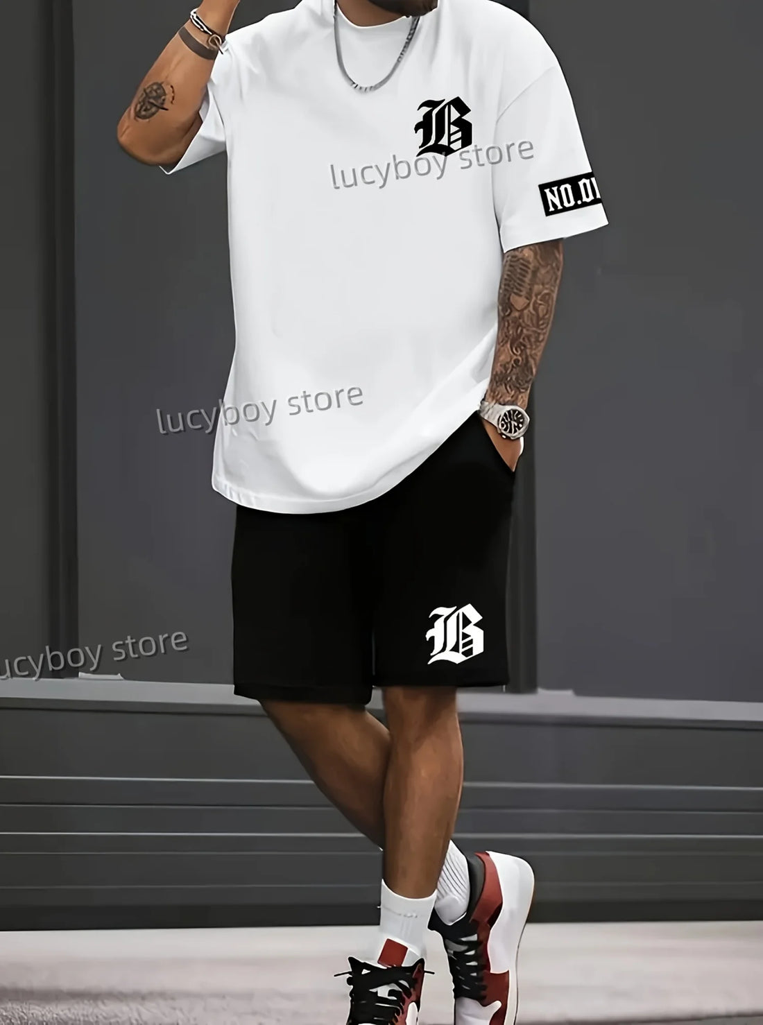 Milano Italia Men's Luxury Tracksuit – Printed Sport T-Shirt & Shorts 2-Piece Set