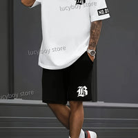 Milano Italia Men's Luxury Tracksuit – Printed Sport T-Shirt & Shorts 2-Piece Set
