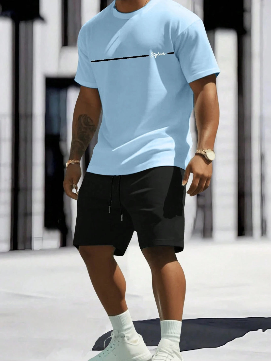 Men's 2025 Summer Letter Print Round Neck Short Sleeve Sports Set – Casual Outdoor Suit