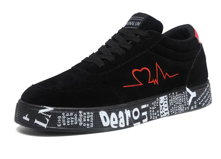 Men's Canvas Sneakers – Breathable Lace-Up Vulcanized Shoes | Red & Black