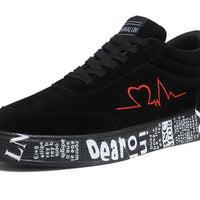 Men's Canvas Sneakers – Breathable Lace-Up Vulcanized Shoes | Red & Black