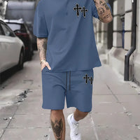 New men's summer two-piece set men's T-shirt top shorts set men's round neck T-shirt loose casual