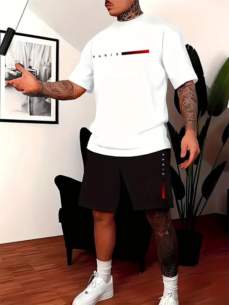 Men's 2025 Summer Letter Print Round Neck Short Sleeve Sports Set – Casual Outdoor Suit