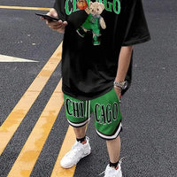 Men's Cartoon Bear 3D Print Short Sleeve Set – Streetwear T-Shirt & Drawstring Shorts