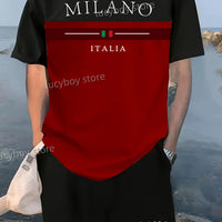 Milano Italia Men's Luxury Tracksuit – Printed Sport T-Shirt & Shorts 2-Piece Set