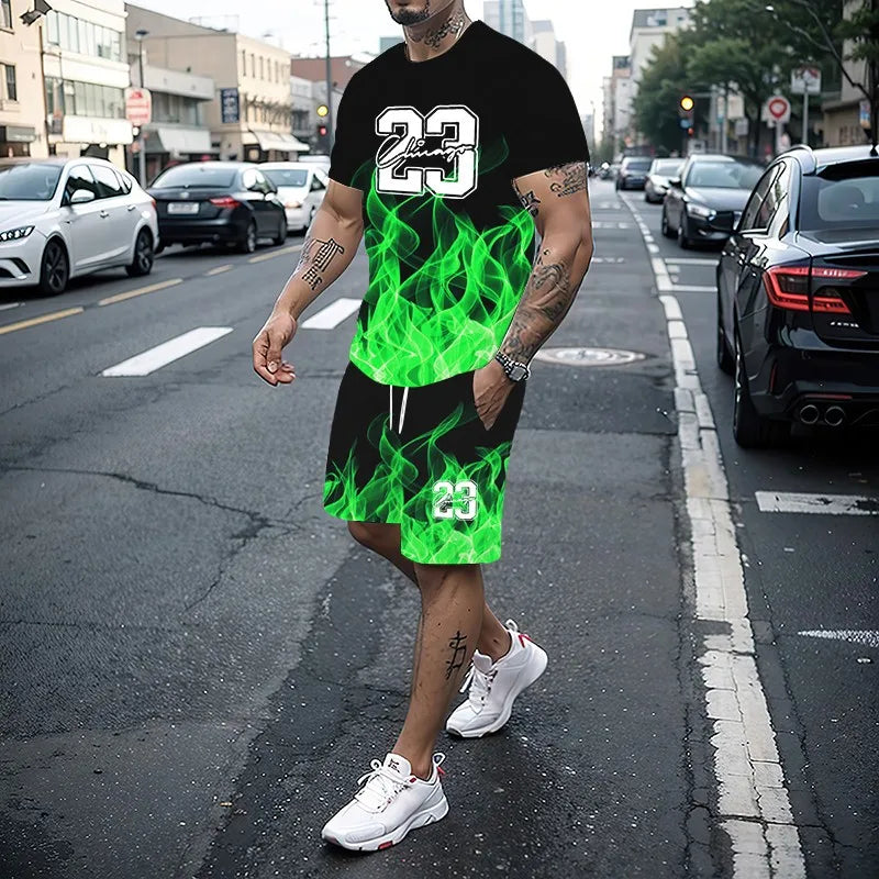 Men's Creative 3D Print T-Shirt & Shorts Set – Casual Summer 2-Piece Fashion Outfit