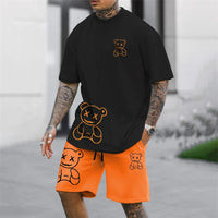 Men's Harajuku Bear Print Summer 2-Piece Set – Loose Short Sleeve T-Shirt & Shorts