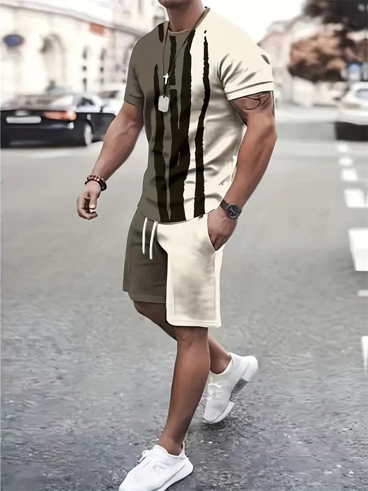 Men's Camouflage Print Summer Sportswear Set – Short Sleeve & Shorts 2-Piece