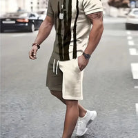 Men's Camouflage Print Summer Sportswear Set – Short Sleeve & Shorts 2-Piece